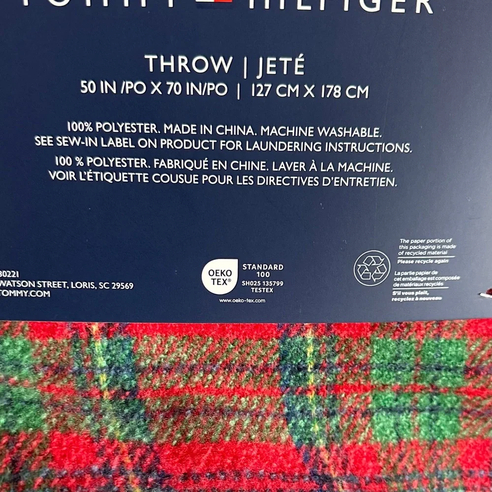 Tommy Hilfiger Holiday Red Tartan Plaid Throw Faux Cashmere So Soft! NEW!
